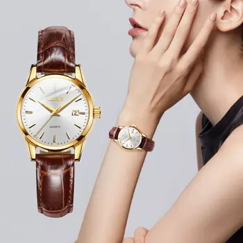 OLEVS-5566 Dámske Hodinky Kvalifikovaný Značky Módnych Bežné Luxusné Šaty Skutočné Hnedé Kožené Nepremokavé Náramkové hodinky