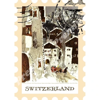 Švajčiarsko suvenír magnet vintage turistické plagát