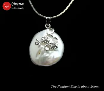 Qingmos Prírodné Perlový Náhrdelník Prívesok pre Ženy s 20 mm Biele Oválne Perlový Náhrdelník Chokers Reťazca 17