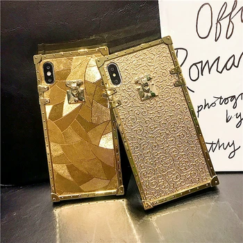 Luxusné Námestie Gold Glitter Horúce 3D Telefón puzdro Pre iPhone, 11Pro, MAX XS MAX XR 6 7 8 Plus pre Samsung POZNÁMKU 10 S10 Zlaté Mäkké Pokrytie