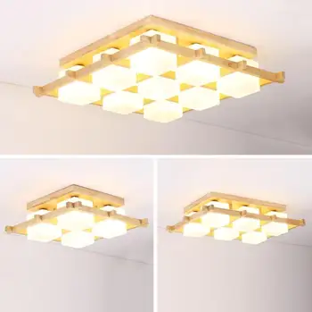 Moderné LED Stropné Svietidlá Drevené Námestie Stropné svetlo S Stmievania Vzdialeného Pre Obývacia Izba Jedáleň Ľahké Drevené Spálňa Lampy