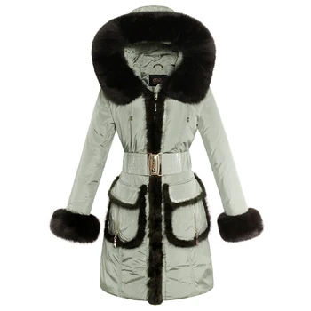 Bunda Dlhé dámske Zimné Kabát Ženy, Skutočné Fox Golier kórejský Hrubé Kačica Nadol Bundy Noriek Kožušinovou Kapucňou 119