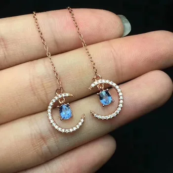 Móda Mesiac prírodné blue sapphire gem drop náušnice Prírodný drahokam drop náušnice S925 striebro žena strany darček jemné šperky