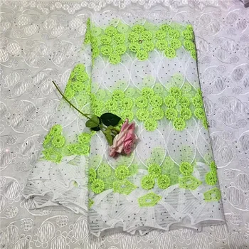Peach Swiss Afriky Čipky Textílie 2019 Vysoko Kvalitnej Čipky Najnovšie Tylu Čipky Materiál Zelený Kábel Čistý Čipky Textílie S Kameňmi(WDLY-2