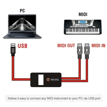 WERSI 5-Pin Midi USB-Out kábel Kábel Adaptéra Converter pre Windows, Mac, Ios Notebooku Hudba Klavíra