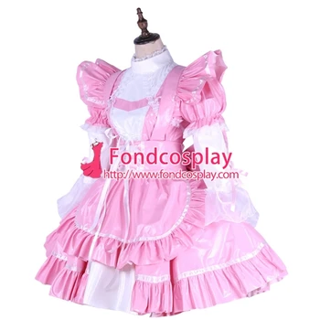 Uzamykateľné-Sissy slúžka PVC šaty ružové Jednotné cosplay kostým šitý na Mieru[G1650]
