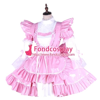 Uzamykateľné-Sissy slúžka PVC šaty ružové Jednotné cosplay kostým šitý na Mieru[G1650]