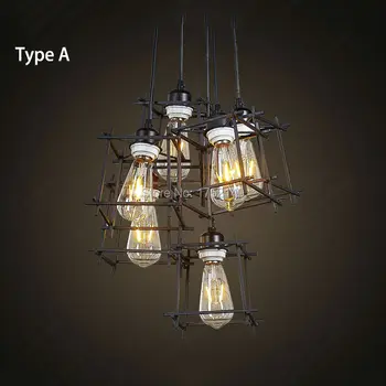Retro priemyselný LOFT prívesok svetlá. kreatívne Edison lampa železnej klietky svetlá office/home/bar v štýle art deco osvetlenie