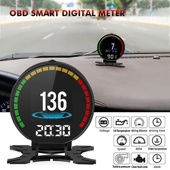 P15 Digitálna Rýchlosť Hud Displej Auto Speeeter OBD2 Turbo Boost Tlaku Merač Alarm Olej Vody Dočasný Rozchod Code Reader