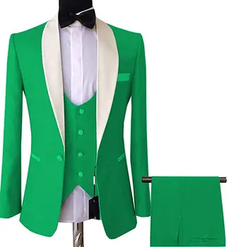 Obleku 3 Kusy Mužov Slim Fit Business Ženícha, Ružové A Červené Zelené Sako Smoking Obleky Pre Svadbu, Ples Večer (Sako+Vesta+Nohavice)
