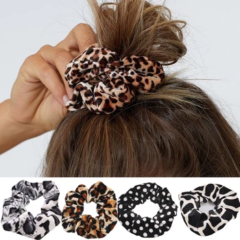 Žena Velvet Leopard Scrunchies Vlasy Krúžok Väzby Pre Dievčatá Copu Držiteľov Gumička Elastické Vlasy Pokrývku Hlavy Príslušenstvo Hairband
