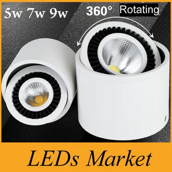 Povrchovú montáž biele led COB svietidlá 5W/7W/9W/12W/15W led ceilig pozornosti lampa AC110-240V+led driver 360 stupeň rotujúce CE