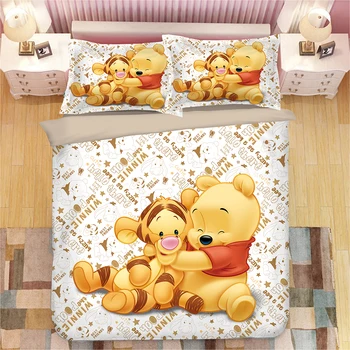 žltá medvedík pú cumlík posteľná bielizeň sady pre deti, jeden quee size posteľ obliečky 3ks prehoz cez posteľ chlapci spálňa decor 4pcs