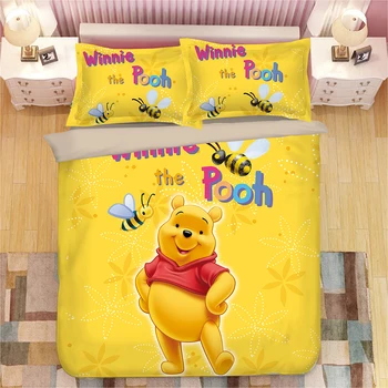 žltá medvedík pú cumlík posteľná bielizeň sady pre deti, jeden quee size posteľ obliečky 3ks prehoz cez posteľ chlapci spálňa decor 4pcs