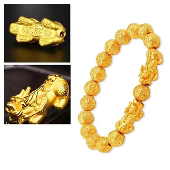 Zlaté Korálky Náramok Pixiu Feng Shui Náramok Zlatej Farby Buddha veľa Šťastia, Bohatstva Náramky pre Ženy, Mužov, Šperky