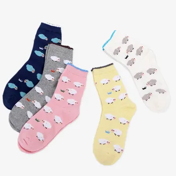 Japonský Harajuku Ženy Cartoon Ponožky Kawaii Dievčatá Candy Farby Ovce Krátke Ponožky Zábavné Čipky Ponožka Sokken Žena ponožka Bavlna