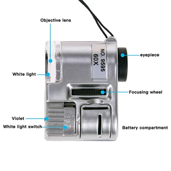 60X Zväčšovacie Loupe LED UV Iluminated Vreckový Mikroskop Šperky zväčšovacie sklo Vhodné Pre Starožitnosti, Playthings,Atď. Inšpekcie