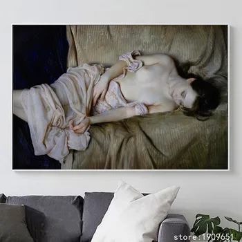 Bavlna bez rámu realistický nahé umenie údaje sexy dievča, žena plátno potlače olejomaľba tlačené na bavlnené dekorácie obrázok