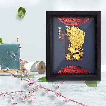 Asklove Zlatý Páv 3d Čínske maľby 24k zlatou Fóliou Maľovanie na Svadbu, výzdoba Darčeky Wall art Zarámované obrázky Domáce Dekorácie