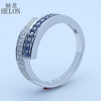 HELON 0.6 ct Prírodné Diamanty & sapphire Krúžok Rýdzeho Striebra 925 Zapojenie snubný Prsteň Výročie Drahokam, Jemné Šperky Band