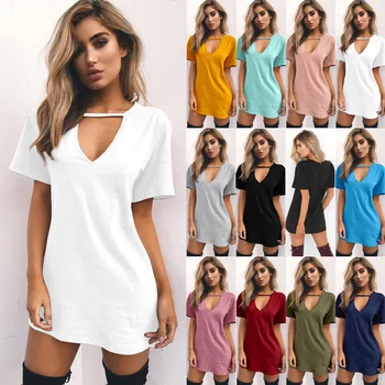 3XL Bežné Ženy Bavlna Krátke Tričká Veľká Veľkosť Nové Letné 2019 Sexy tvaru Voľné T-Košele, Krátke Rukávy Pevné Ženy Oblečenie