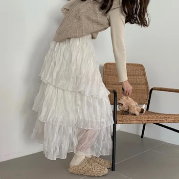 Šifón Sukne Dámske Faldas Mujer Moda 2020 Módne Elastické Vysoký Pás Oka Tutu Maxi Skladaný Dlho Midi Saias Jupe dámske Sukne
