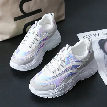 2020 jar nové bežecké topánky dámske členkové topánky krajky-up ležérne topánky pohodlné topánky platformu biele tenisky ženy O12-62