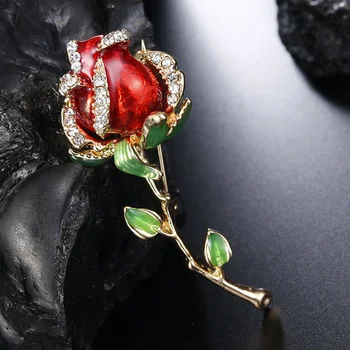 Drahokamu Smalt Red Rose Brošňa Pre Ženy Zliatiny Kvet Svadby, Hostiny, Párty Brošne Valentínske Darčeky