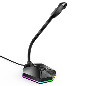 Desktop Kapacitný Mikrofón USB Redukcia Šumu Počítača Mikrofón s RGB Svetelný Efekt pre Hranie hier, Živé Vysielanie