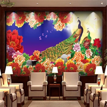 Beibehang Vlastné Foto Tapety nástenná maľba Kvet Páva Kvet Obrázok Full Moon Dekoratívne Maľby, TV joj, abstraktných de parede