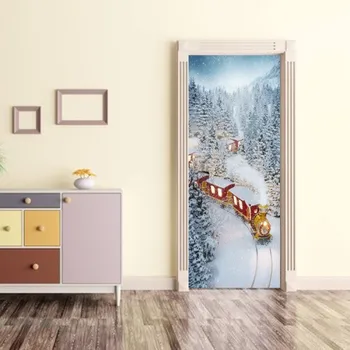 Kvalitné Výtlačky Vianočné 3D Simulácia Dvere dekorácia Decor Vymeniteľné PVC Samolepky