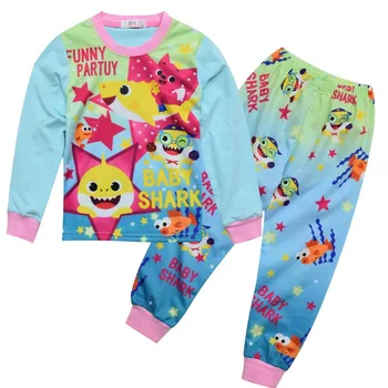 2020 na jar a na jeseň detský domov služby vyhovovali roztomilý shark tlač dievčatá dlhým rukávom dvojdielne pyžamo dospievajúce dievčatá oblečenie