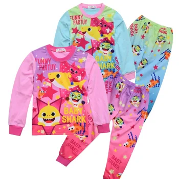 2020 na jar a na jeseň detský domov služby vyhovovali roztomilý shark tlač dievčatá dlhým rukávom dvojdielne pyžamo dospievajúce dievčatá oblečenie