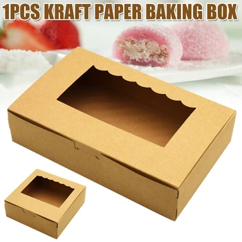 Prirodzene Kraft Pekáreň Koláč Box S PVC Okien Veľké Cookie Box Na Tortu Pečivo Svadobné Domácej Strany Muffin Balenie