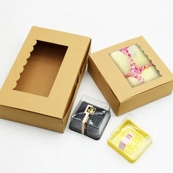 Prirodzene Kraft Pekáreň Koláč Box S PVC Okien Veľké Cookie Box Na Tortu Pečivo Svadobné Domácej Strany Muffin Balenie