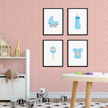 Roztomilý Bebe Kŕmenie fľaša Baby Kočík Škôlky Nordic Plagáty a Tlačí na Steny Umelecké Plátno na Maľovanie obrazov na Stenu Detská Izba Decor