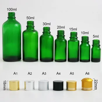 200 xTravel Prázdne Zelené sklo esenciálny olej, fľaša s hliníkové viečka kozmetické packging 100 ml 50 ml 1oz 2/3 oz 1/2 oz 1/3 oz 5ml