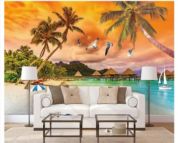 Vlastné foto tapety na steny 3 d Stredomoria nástenné maľby Seascape západ slnka, mora strom krajinomaľbou pozadí steny domova