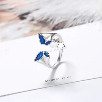 925 Sterling Silver Blue Butterfly Star Nastaviteľné Strany Krúžok Pre Ženy Módny Návrhár Roztomilý Kórejský Zvierat Šperky, Darčeky