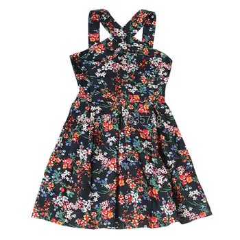 Žena, Nové 2017 Vintage Kvetinový Vytlačené Mini Šaty s uväzovaním za Krk bez Rukávov Crossover Široké Popruhy Späť na Zips