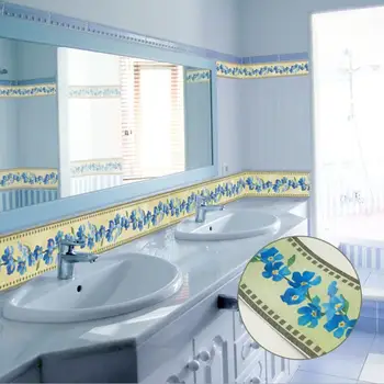 Vintage Classic Blue Flower Zrkadlo Samolepky na Stenu Nepremokavé Kúpeľňa Kuchyňa Dlaždice Dekor Nálepky kutilov, Nábytok Pás Riadok QT153
