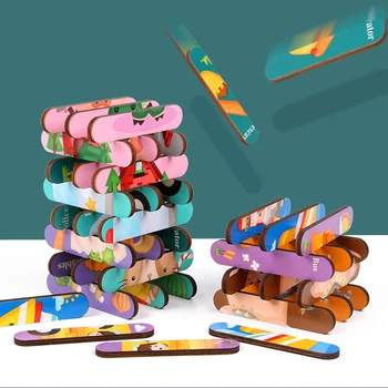 Montessori Drevené obojstranné 3D Skladačka Bar Hádanky, detské Tvorivé Príbeh Skladanie Puzzle Zodpovedajúce Skoro Vzdelávacie Hračky