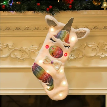 2020 nové jednorožec Vianočné ozdoby, Vianočné ponožky candy bag taška Vianočné dekorácie svetelné román ponožky prívesok