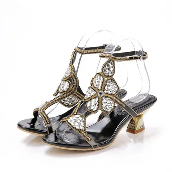 Letné štýl značky ženy sandále,dámske Diamond kvetinová výzdoba cashmere vlákien nízka vysoká päty topánky otvorenou špičkou strany topánky