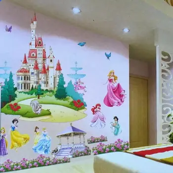 3D animovaný Vymeniteľné Diy Sedem Kvetina Princezná Hrad Samolepky na Stenu Domova Pre Deti Izby Obývacia Izba Dievča Spálňa