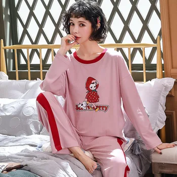 Zimné Pyžamo dámske Jarné a Jesenné Dlhým rukávom, Bavlna kórejský Roztomilý Študent Cartoon Oblek Možno Nosiť Mimo