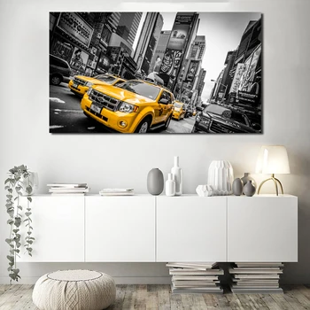 New York City Times Square Yellow Taxi Plátno Plagáty Vytlačí Na Šírku Steny Umenie Maľba Dekoratívny Obraz, Spálňa Domova