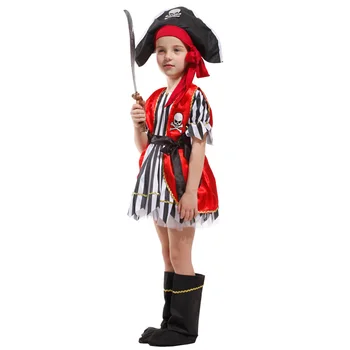 Dievčatá halloween kostým Pirát pre Deti otvorenom Mori Milú Swashbuckler Cosplay Party Červená Vesta Maškarný Kostým Maškaráda