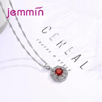 Prírodné Červené CZ White Crystal 925 Sterling Silver Šperky Set Pre Ženy, Svadobné Náušnice/Prívesok/Náhrdelník Nastaviť Veľkoobchod