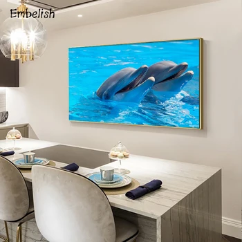Dva Delfíny Hlavu Nad Vodou Moderného Domova Zarámované Obrázky, Obývacia Izba, Spálňa Plagáty HD Plátne Obrazy